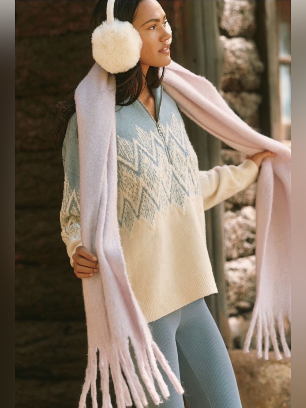 Varley Hedda Fairisle Half Zip Pullover Sweater